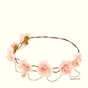 Floral Pink Headband with Gold Accents